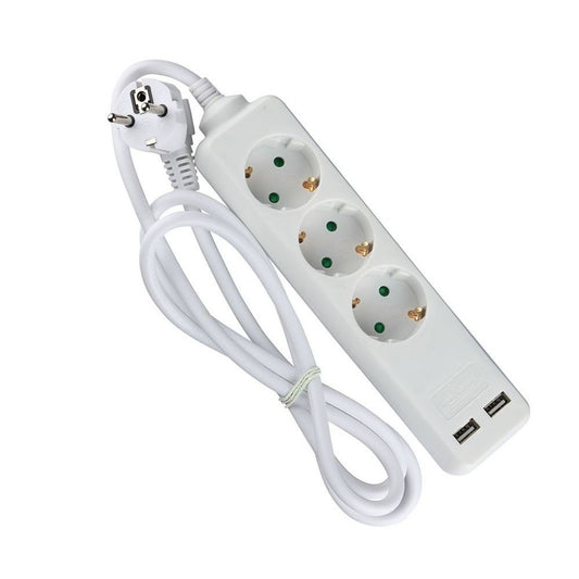 3 Ways Socket With 2 USB (3G 1.5MM2 X 1.5M) Polybag With Card White