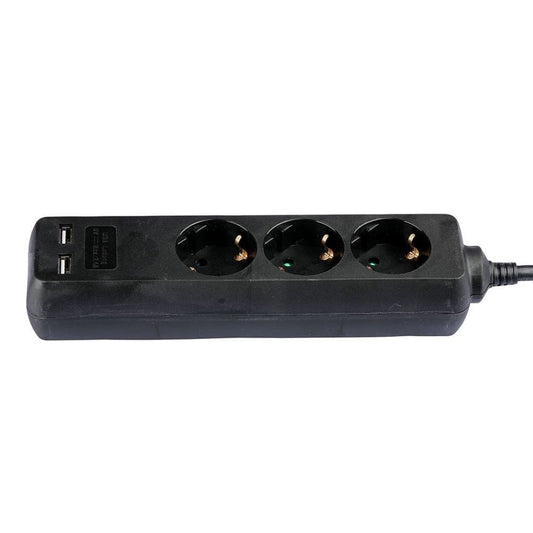 3 Ways Socket With 2 USB (3G 1.5MM2 X 1.5M) Polybag With Card Black