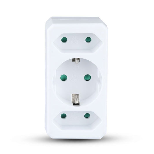 2 Ways Adapter with 2 EUro Socket 10A , 1 Socket 10/16A 250V ( Label+ Polybag ) White