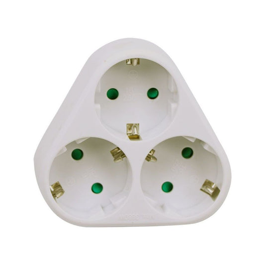 3 Ways Adapter With Earthing Contact 10/16A 250V(Label+Polybag With Hedcard) White