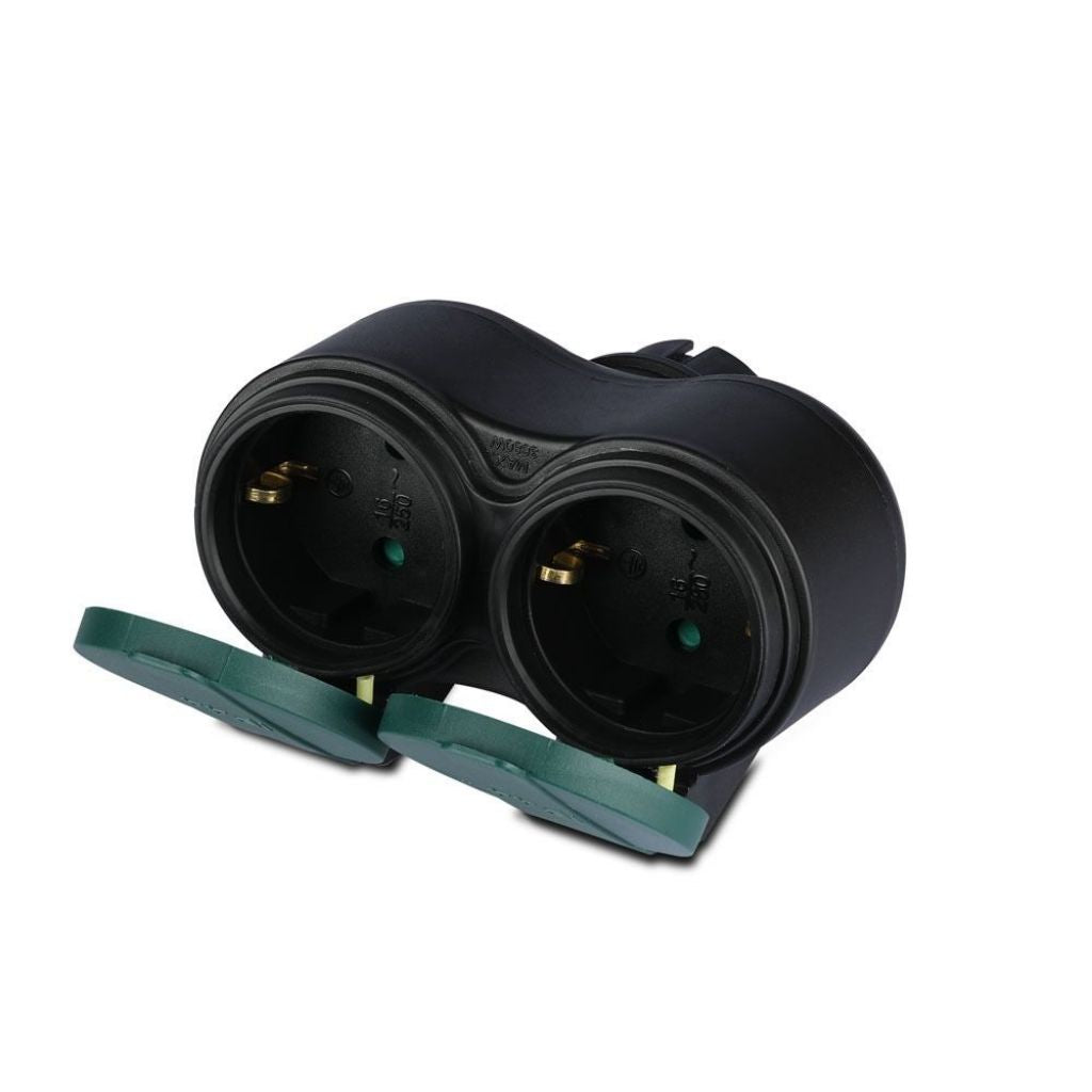 2 Ways Adapter 16A IP44 Black+Green