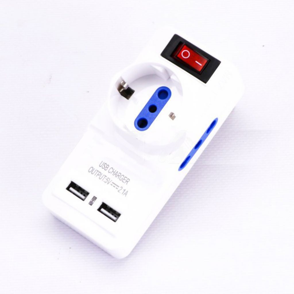 Adattatore 2 Vie 10/16A Presa Italiana E 1Via 10/16A Italiano /Schuko Con Iterruttore Due Porte Di Ricarica USB 2.1A Plug Italiana 16A