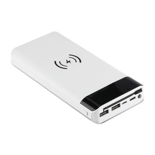 20K Mah Power Bank With Wireless Charger & Built In Micro USB Cable White