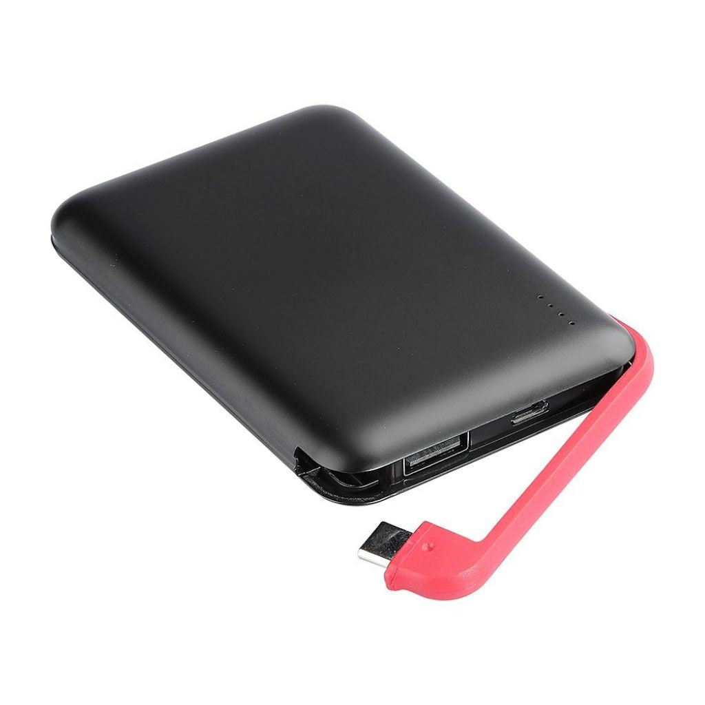 5K Mah Power Bank With Led Light Display & Built In Cable  Black