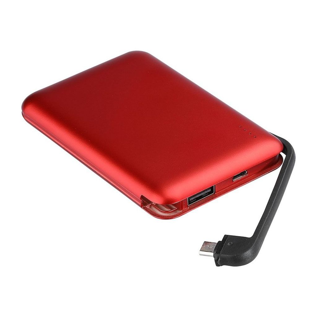 5K Mah Power Bank With Led Light Display & Built In Cable Red