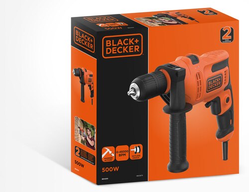 BLACK+DECKER Trapano a Percussione Filo, Impugnatura Laterale BEH200