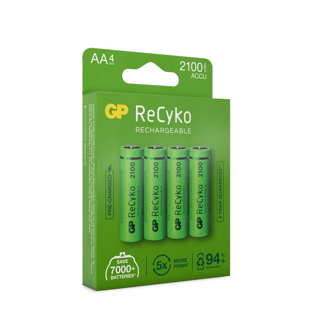 Recyko Batteria Ricaricabile 1,5V Stilo AA 2100mAh (Confezione 4 Pezzi)